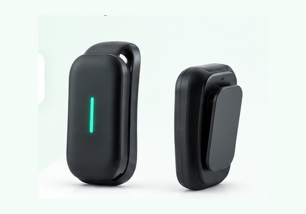 Compact upright Poseture Go Device shown from two angles